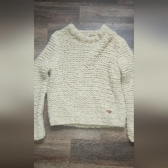 Tory Burch Wool/Alpace Cream Oversized Chunky Knit Cozy Quiet Luxury Sweater XS